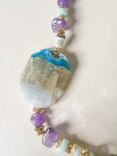 Incărcați imaginea în vizualizatorul Galeriei, Brațară Unicat cu Agata mare albastru turcoaz gri mov | Pirite | Ametist | Opal Peruvian