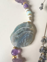 Incărcați imaginea în vizualizatorul Galeriei, Brațară Unicat cu Agata mare albastru turcoaz gri mov | Fluturas Hematite | Pirite | Ametist | Opal Peruvian