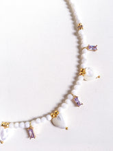 Incărcați imaginea în vizualizatorul Galeriei, Colier cu inimioare de sidef scoica si strasuri roz, aqua blue, cherry pink