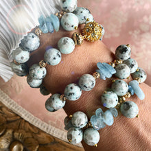 Incărcați imaginea în vizualizatorul Galeriei, Bratara Lollidot Play - Jasp Kiwi fatetate - Acvamarin - Roca vulcanica placate cu aur de 14K