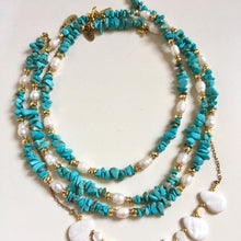Incărcați imaginea în vizualizatorul Galeriei, Colier cu Turcoaz stabilizat albastru  | Pirite aurite si Perle de cultura