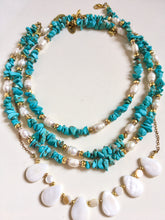 Incărcați imaginea în vizualizatorul Galeriei, Colier cu Turcoaz stabilizat albastru  | Pirite aurite si Perle de cultura