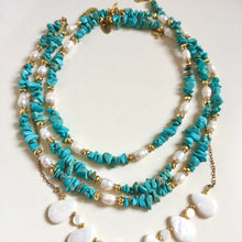 Incărcați imaginea în vizualizatorul Galeriei, Colier cu Turcoaz stabilizat albastru  | Pirite aurite si Perle de cultura