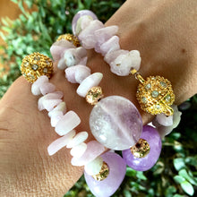 Incărcați imaginea în vizualizatorul Galeriei, Brațară Ametist Lavanda cu Kunzit roz / Spodumen Roz - Roca vulcanica