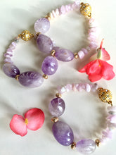 Incărcați imaginea în vizualizatorul Galeriei, Brațară Ametist Lavanda cu Kunzit roz / Spodumen Roz - Roca vulcanica