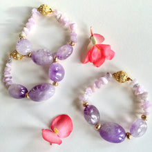 Incărcați imaginea în vizualizatorul Galeriei, Brațară Ametist Lavanda cu Kunzit roz / Spodumen Roz - Roca vulcanica