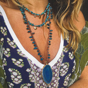 GTL -Get The Look - Necklaces with Chips Turquoise stones - and coins plated with 24k gold | Rhinestones | Necklace with Apatite and Agate Pendant