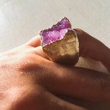 Load image into Gallery viewer, Ring with semi-precious natural stone druze quartz painted pink

