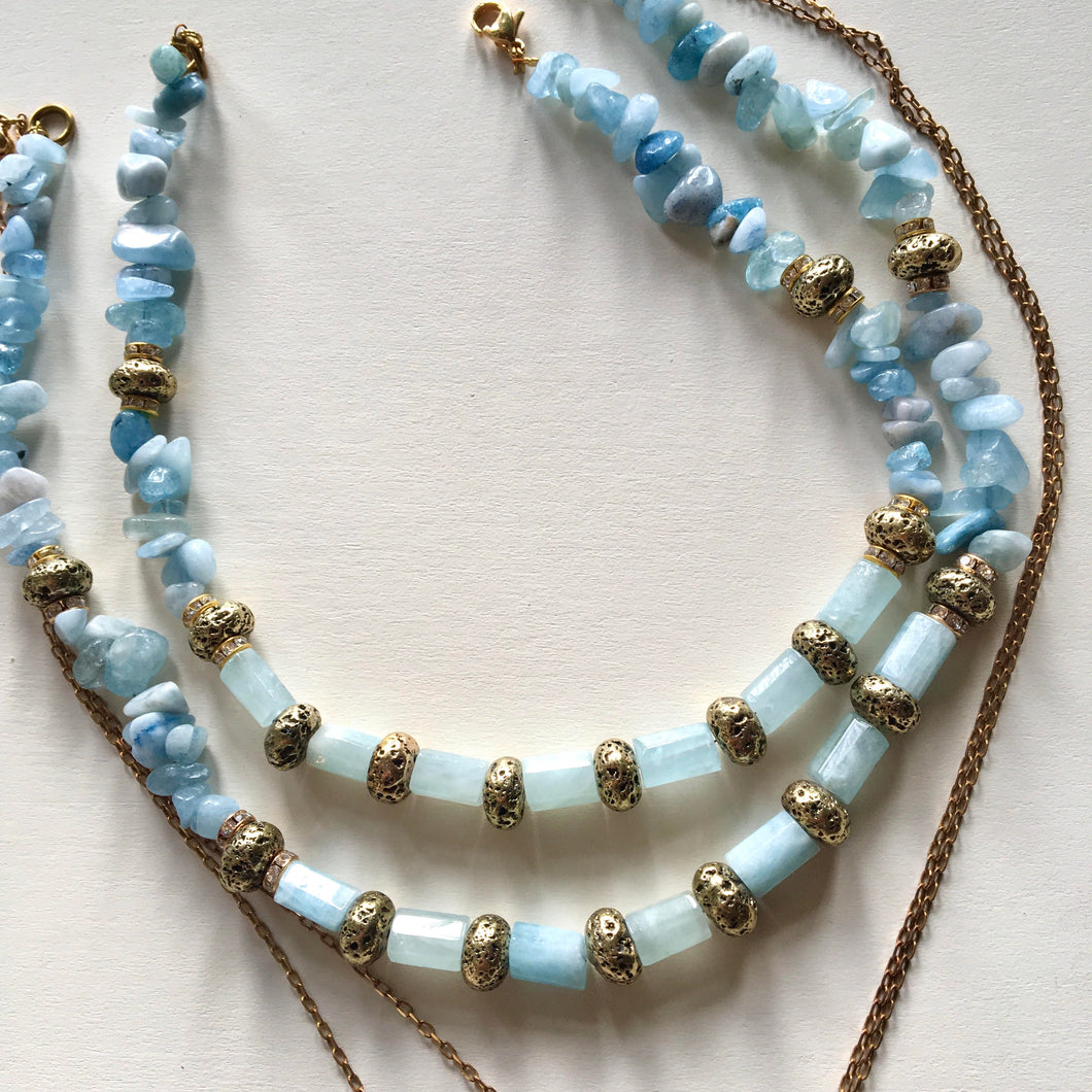 GTL -Get The Look - Aquamarine Necklace | Dragonfly pendant necklace | Blue quartz druse pendant | Mother of Pearl Tooth Necklace