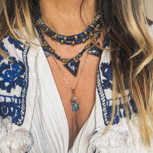 Load image into Gallery viewer, GTL -Get The Look - Lapis Lazuli Tube Necklaces | Sodalite Triangle Necklace | Sodalite Pendant Necklace with Amethyst
