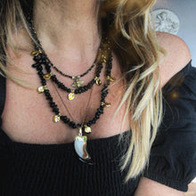 Load image into Gallery viewer, GTL -Get The Look - Bee Necklace - Tiger&#39;s Eye | Onyx coin necklaces | Mother of Pearl Tooth Pendant Necklace

