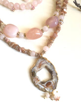 Load image into Gallery viewer, GTL -Get The Look - Rose Quartz Necklace | Rhinestones | Sun Stone | Geode pendant

