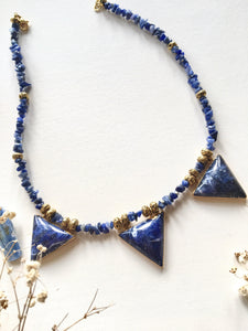 GTL -Get The Look - Lapis Lazuli Tube Necklaces | Sodalite Triangle Necklace | Sodalite Pendant Necklace with Amethyst